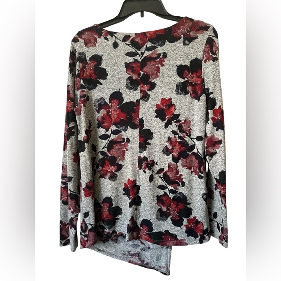 Simply Vera Vera Wang Grey Floral Cowl Neck Wrap Top Sweater Women’s Medium - Picture 2 of 8